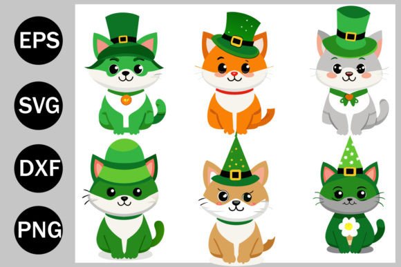 6 Cats Wearing Green Vector Illustration Review