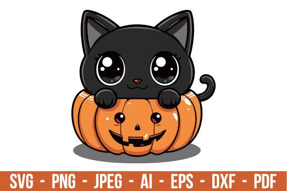 Black Cat Inside Pumpkin SVG