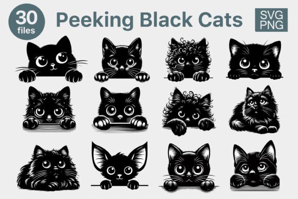 Black Cat Peeking Clipart SVG, PNG Review